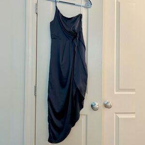 Lulu's Navy Blue Asymmetrical Midi Dress Small